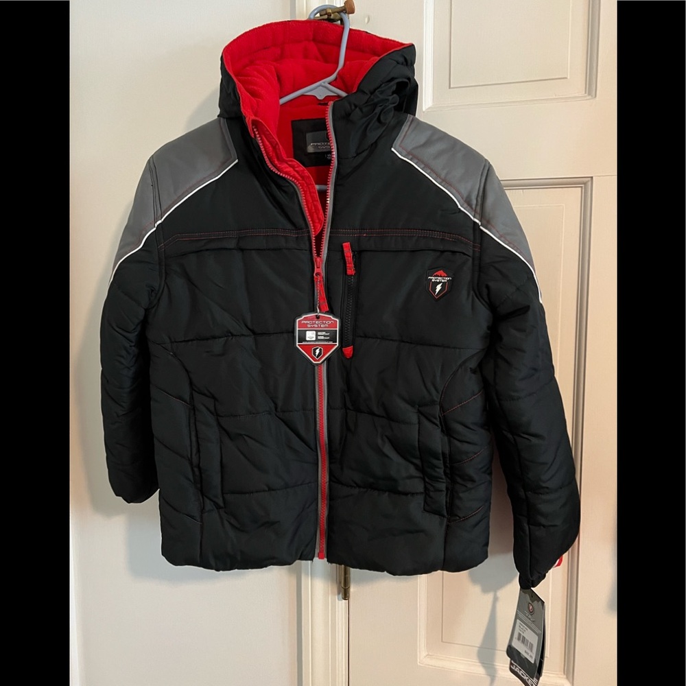 Protection System Boys Puffer / Bubble Jacket Gray Black Red Zip Up NWT